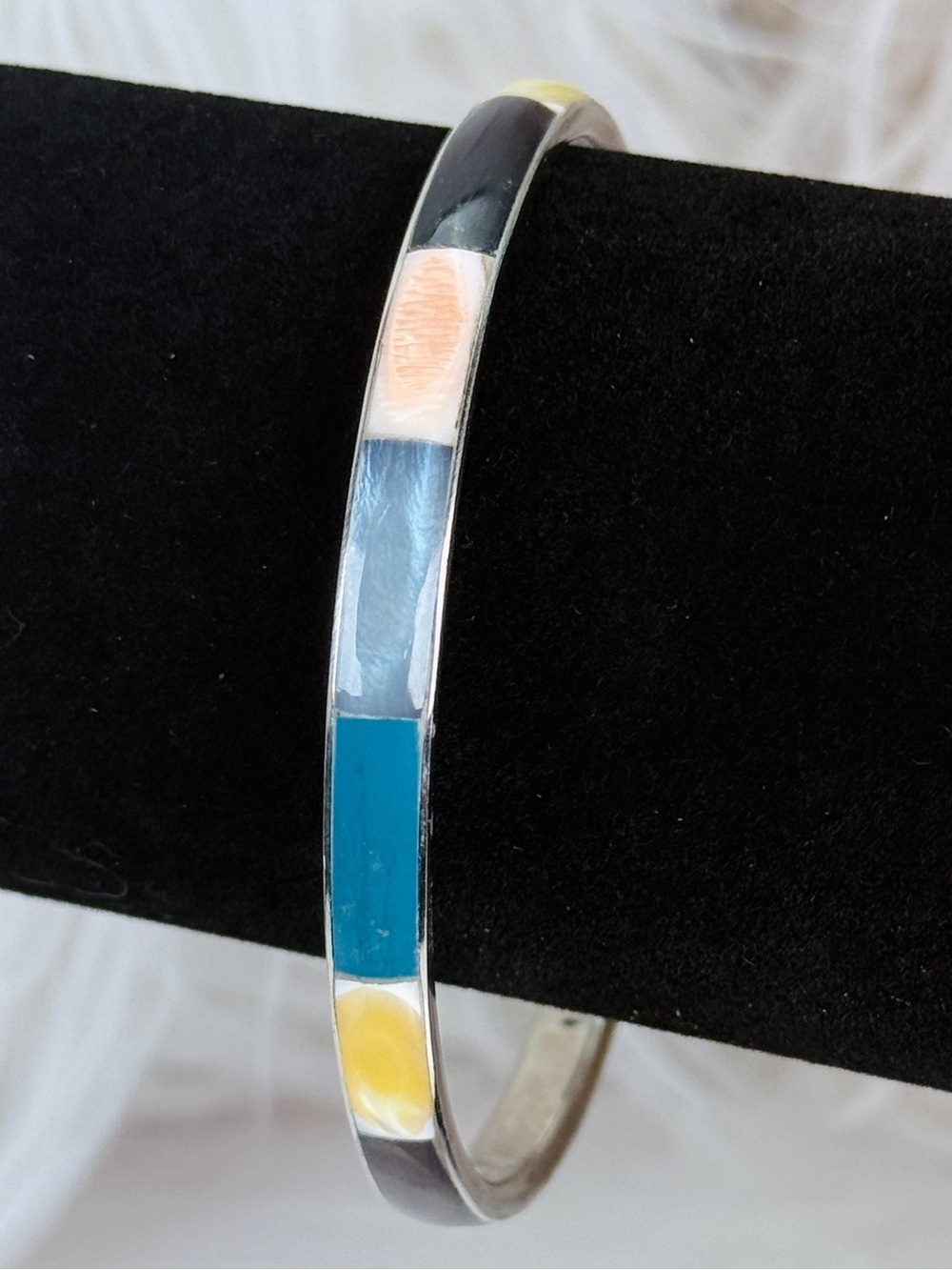 Vintage Silvertone Colorful Bangle Bracelet - Picture 9 of 11